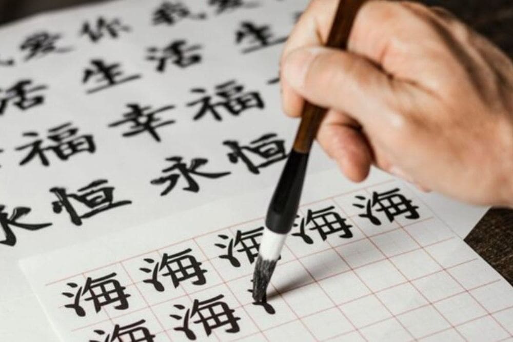 persona adulta aprendiendo escribir chino